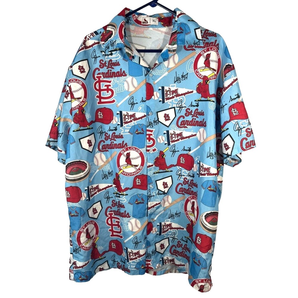 St. Louis Cardinal's MLB Basebal Men's Short Sleeve Button Up Shirt Polyester XL